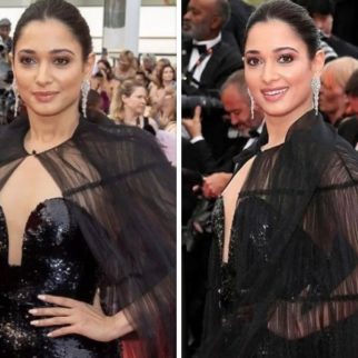 Cannes 2022: Tamannaah Bhatia seals it with a kiss in black glistening thigh-high slit gown with a cape at the premiere of Top Gun: Maverick