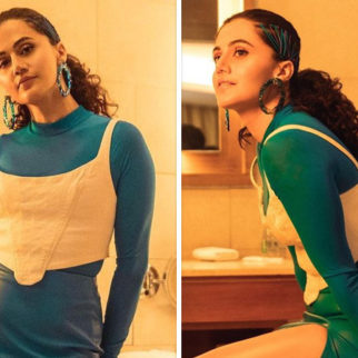 Taapsee Pannu cheers for women in blue during Shabaash Mithu promotions in corset top and mini leather skirt worth Rs. 6,127