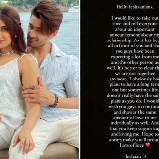 Bigg Boss fame Ieshaan Sehgaal announces his break up with Miesha Iyer on Instagram